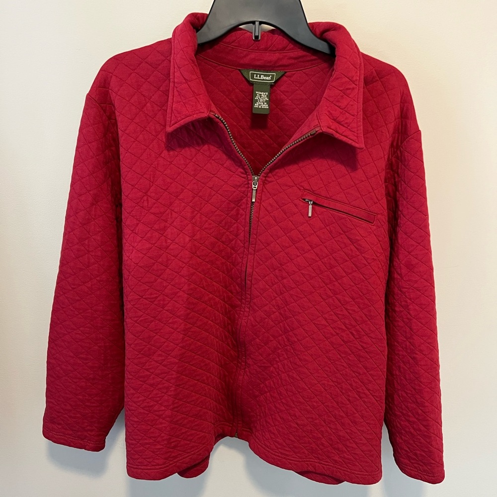 L.L. Bean Quilted Red Zip-Front Jacket